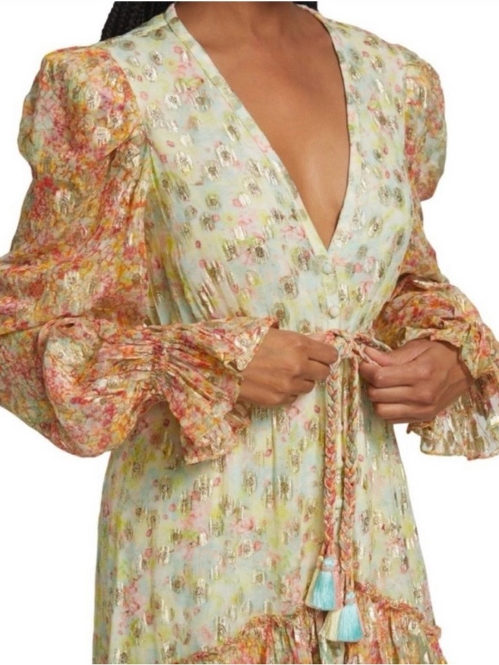 Rococo Sand Gold Embroidered Maxi Gown. Statement Piece, Special Occasion.